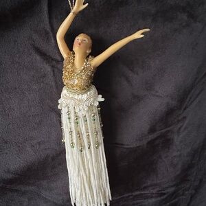 Vintage beaded tassle girl ornament 9” tall